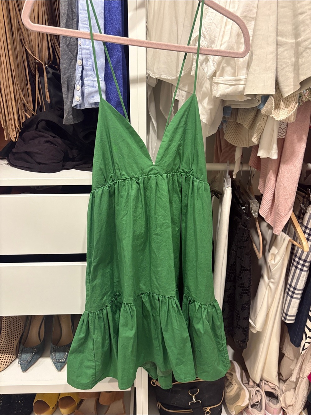 Deluc Green V-Neck Tiered Slip Dress